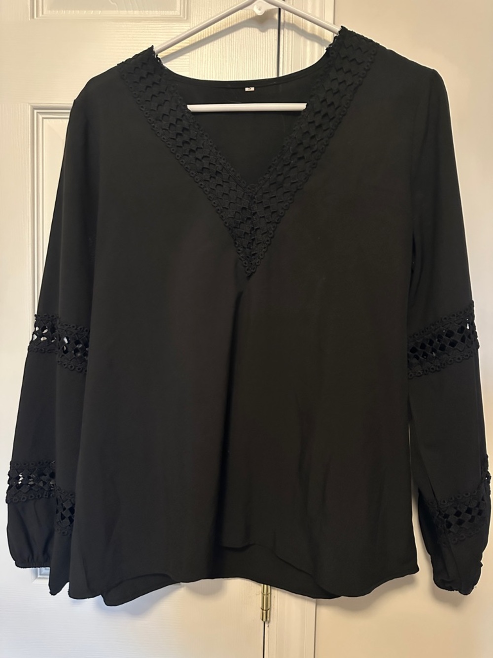 Black V-Neck Crochet Trim Women's Blouse